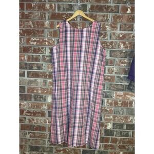 Vintage Pink Plaid Shift Maxi Dress Size XXL Spring 90s Cottagecore Classic